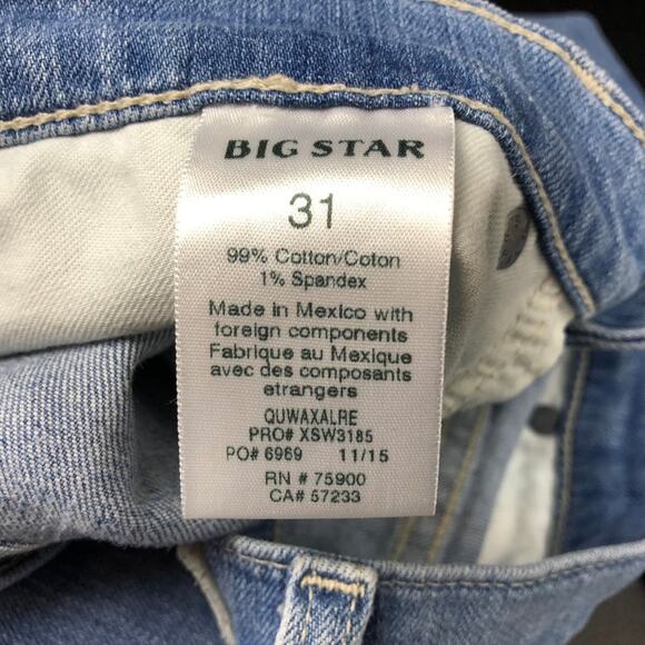 Big Star 31 Womens Light Wash Straight Leg Denim Jeans - Picture 5 of 6